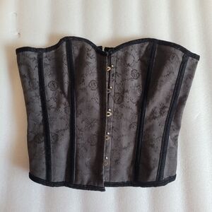 Steel Boned Silk Brocade corset 3XL 34" plus size Black